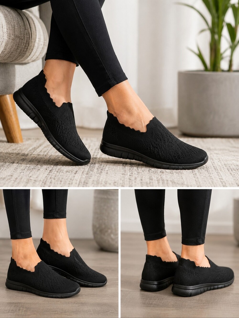 Skechers Classic Fit Black Knit Slip-On Shoes Air-Cooled Memory Foam Women’s 6.5